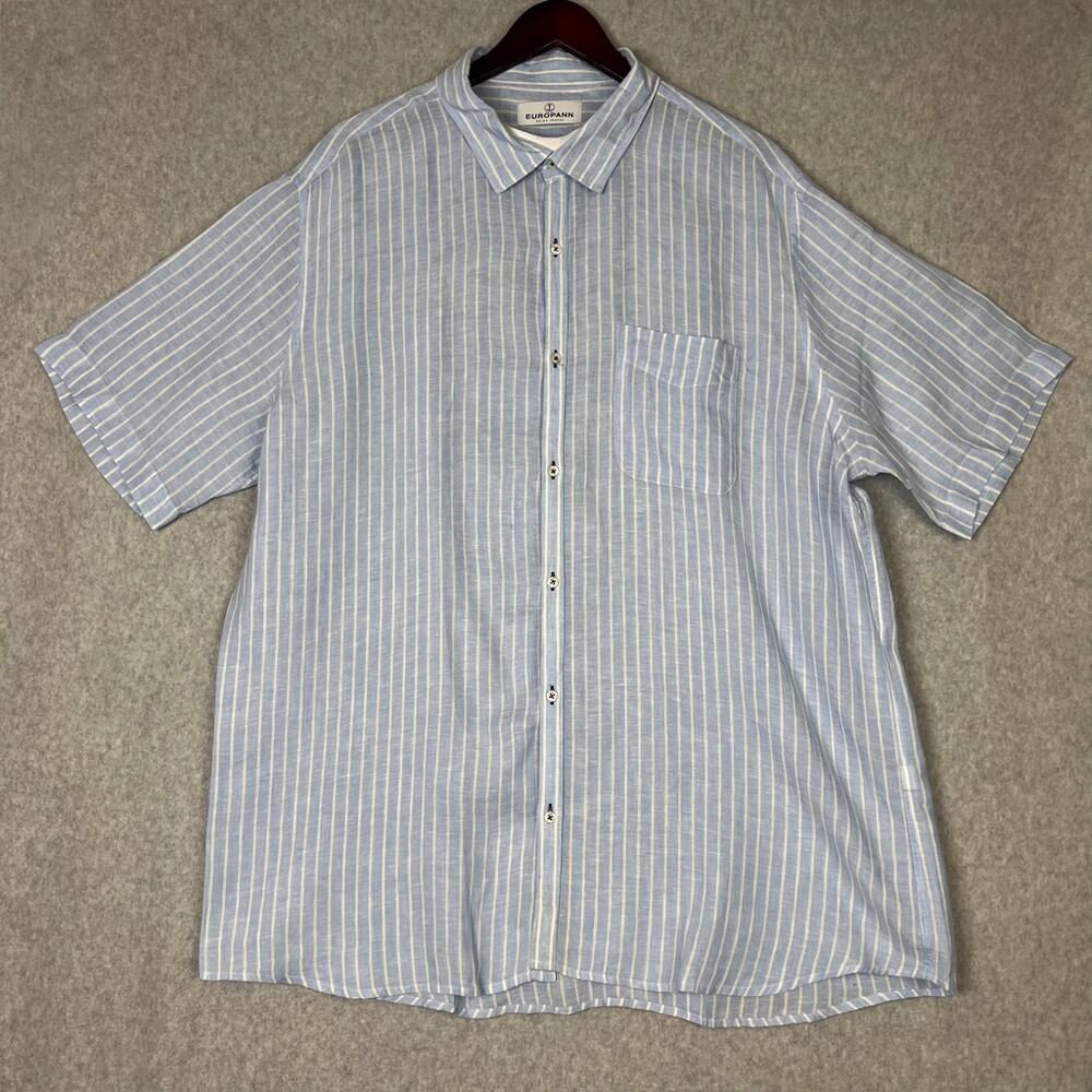 Europann Shirt Men's Size 6 3XL Striped 100% Linen Short Sleeve Button Up Casual